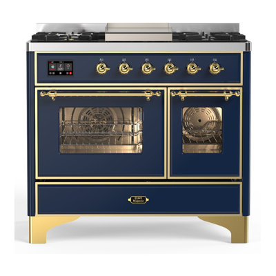 Majestic III Series 40 Inch Dual Fuel Range with 6 Sealed Burners, Griddle, in Mightnight Blue (Natural Gas, Brass Trim)