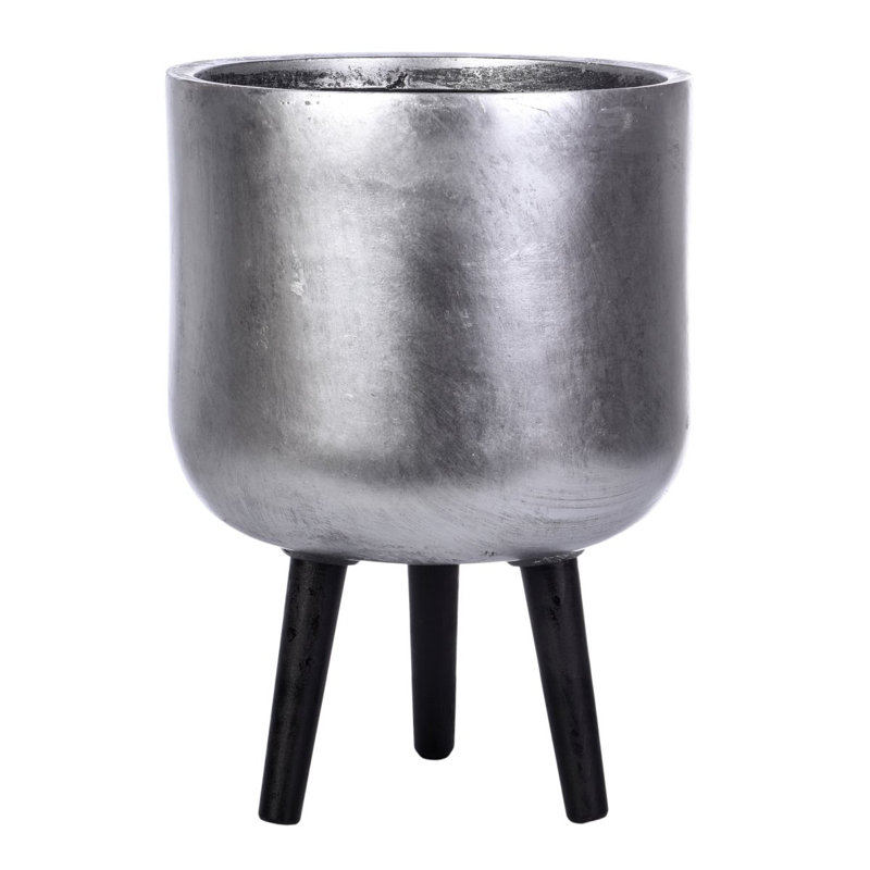 Idealist Concrete Effect Round Planter With Legs, Round Indoor Plant Pot Stand For Indoor Plants, Gold