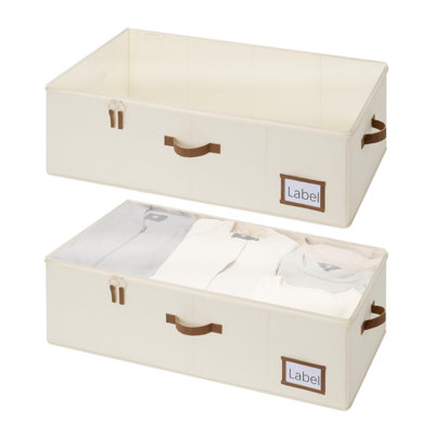 Bac de rangement sous le lit avec couvercle, organisateur de vêtements (beige)