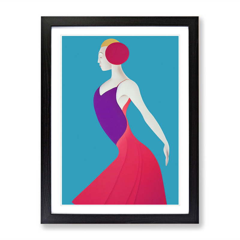 Abstract Dancing Woman No.4 - Wall Art, Black Framed, 64cm H x 46cm W x 2cm D