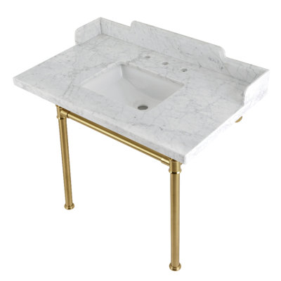 Kingston Brass Wesselman 36-Inch Carrara Marble Console Sink with Stainless Steel Legs (8-Inch, 3-Hole)