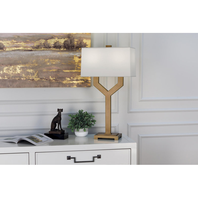 Lampe de table 34,25 po Valerie, Blanc, Laiton rétro