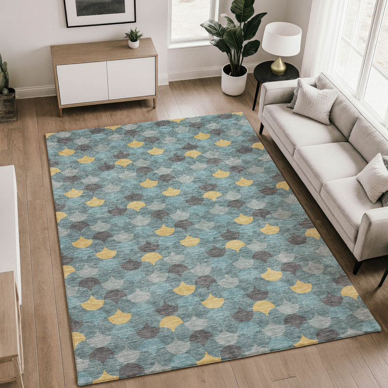 Tapis géométrique Premium lavable à la machine Villers AMF2568, Teal, 8' x 10'