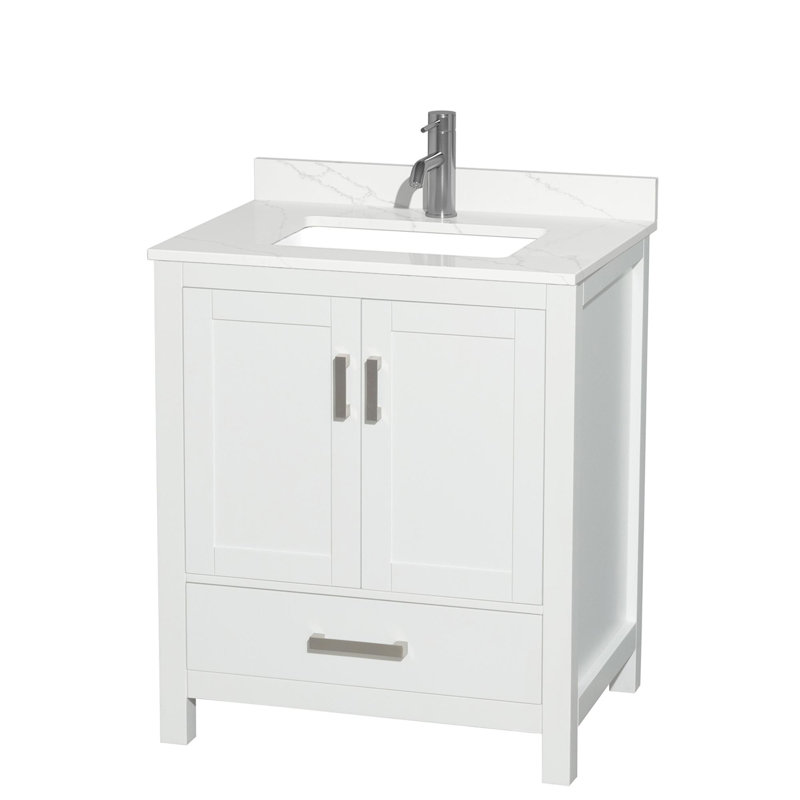Sheffield 30" Freestanding Single Bathroom Vanity with Quartz Top, White, Chrome, Giotto Quartz