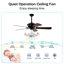 52'' Crystal Shade Ceiling Fan Lamp ,3 Speed ,4 Timing , 5 Reversible Blades Crystal Ceiling Fan ,5PCS*E12  (NO Include Bulb) --  Hand Pull Chain