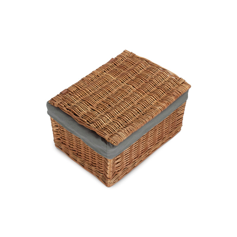 Wicker Large Lined Storage Hamper Basket, Double Steamed/Grey Lining 