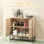 Armoire de rangement autoportante en grain de bois de chêne avec portes doubles à motif de chevrons, tablette intérieure réglable et structure en acier noir, buffet moderne pour l'entrée de la cuisine et l'organisation du salon