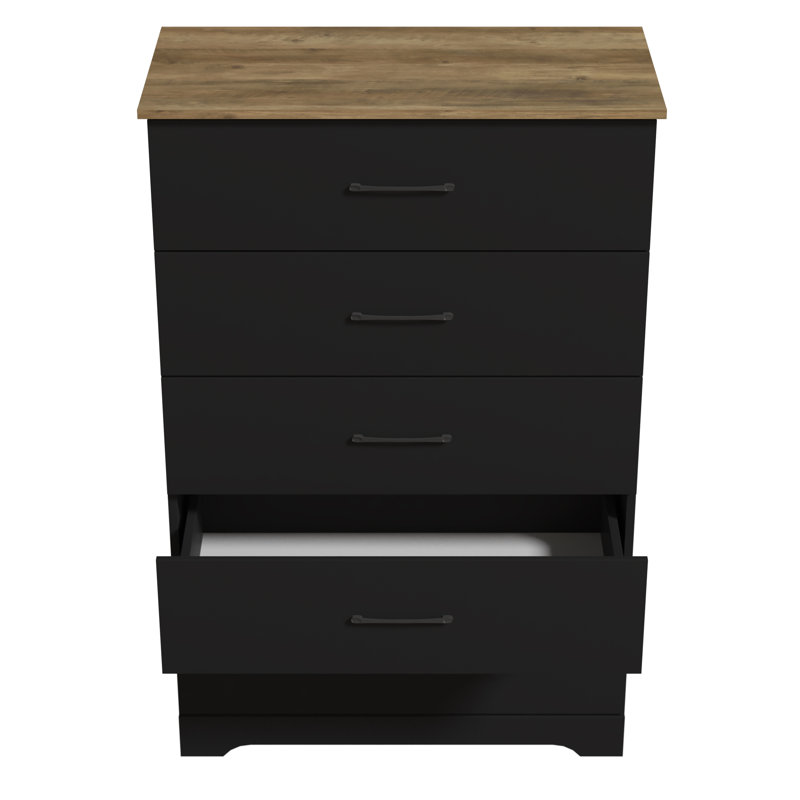 Commode 5 tiroirs Arkia, Noir / chêne noueux