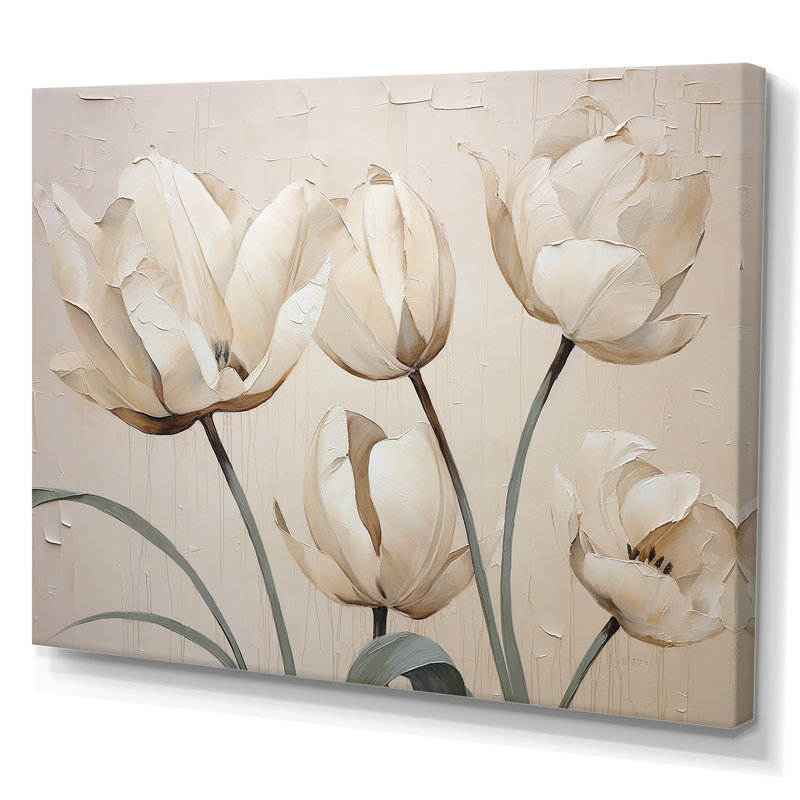 Minimalisme, tulipes blanches symphonie II sur toile, H 30 po x l 40 po x P 1,5 po, Toile tendue
