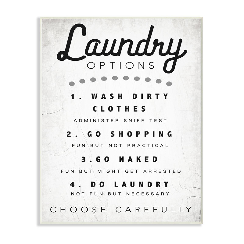 " Laundry Options Sign Funny Cleaning Suggestions ", Wall Plaque, 15" H x 10" W 