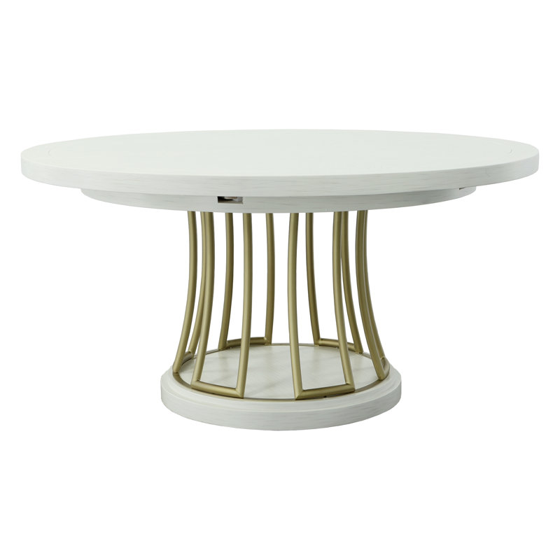 East Camden Round White Wood Dining Table with Marble Accents