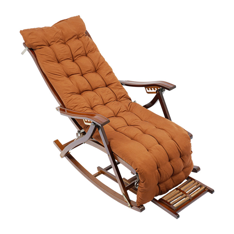 Fauteuil inclinable réglable en bambou pliant, chaise berçante avec coussin et repose-pieds pour une détente complète du corps