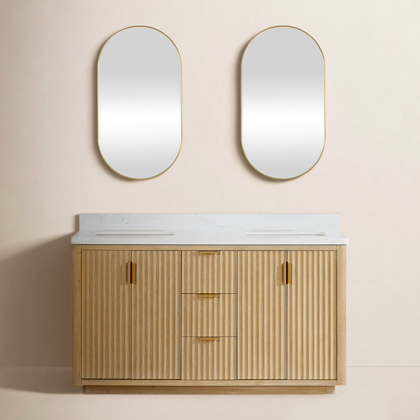 Adela 60'' Double Bathroom Vanity, White, Gold, Brown