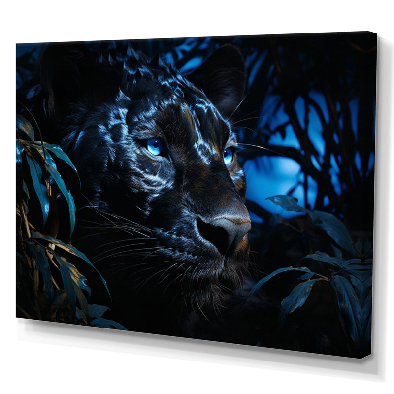 Panthère noire au clair de lune - art mural Panther Large, H 24 po x l 32 po x P 1 po, Toile tendue