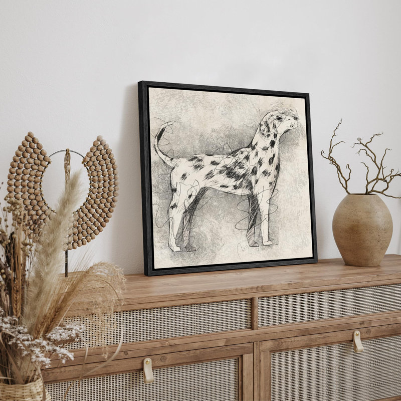 Dalmatien croquis de chien abstrait, illustrations d'animaux réalistes, décor panoramique, terre encadrée, H 24 po x l 24 po