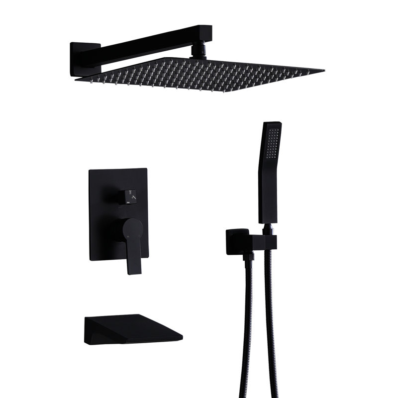 Douche 12 po noir mat - Douchette, équilibré, disque en céramique, tête d'installation de luminaire de salle de bain murale, douchette