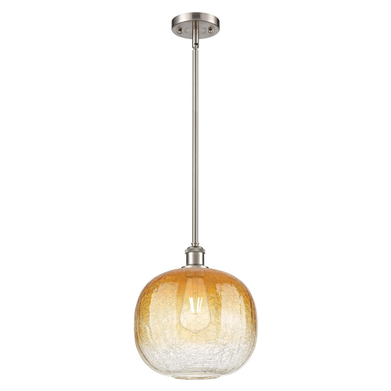 Mini-luminaire suspendu à tige 1 lumière 11 po Ballston - Ameliya, Ambre, Nickel satiné brossé