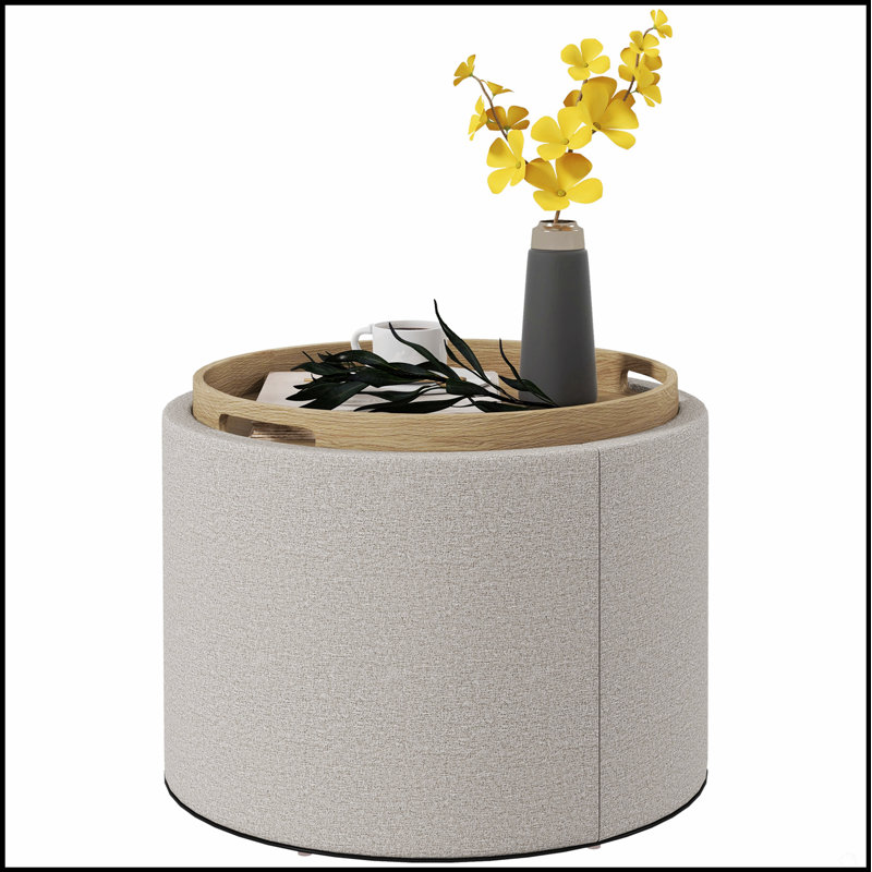 Table basse ronde avec repose-pieds avec plateau rabattable, parfaite pour la vie multifonctionnelle et le rangement caché.