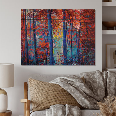 Autumn Landscape Painting - Traditional Print on Wood