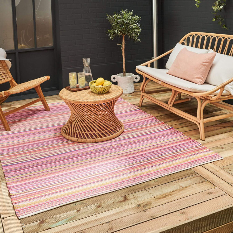 Rainbow Collection Outdoor Rug Striped Design in Pink