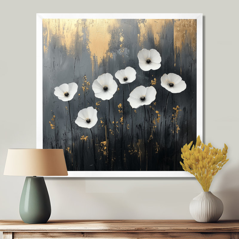 Fleurs sauvages abstraites «Pure Form I» - Art mural fleurs sauvages, Reproduction encadrée d'une seule photo, Blanc