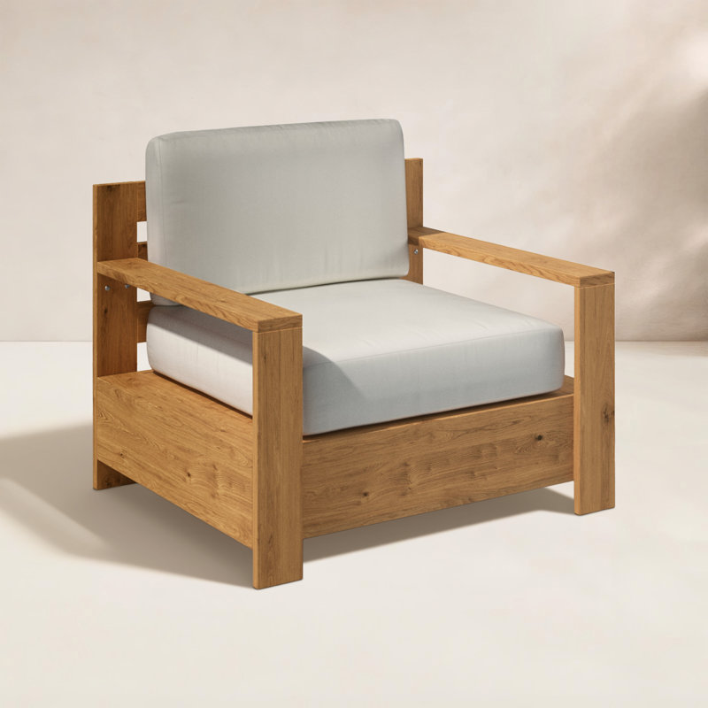 Chaise en teck Miguelina avec coussins Sunbrella, Tissu toile Sunbrella®, Naturel sablé
