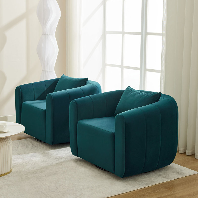 Fauteuil demi-tonneau pivotant l 36 po, Velours vert