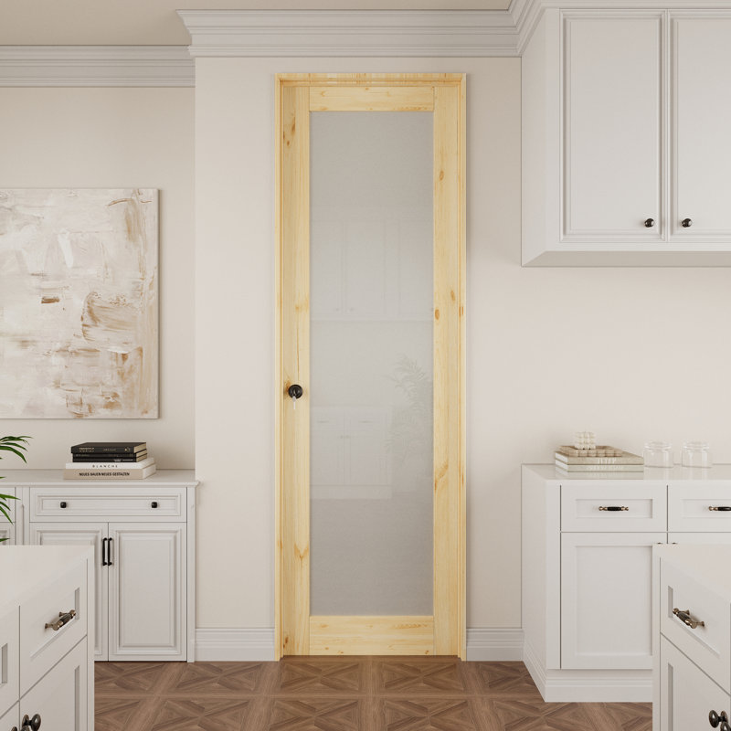 Intérieur 1-Lite verre givré porte de dalle en bois de pin massif avec bande / poignée / joint de porte, Oui, 24 po x 80 po