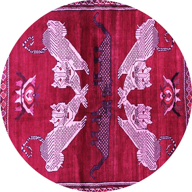 Tapis rose tissé à la machine, Rond 7 pi