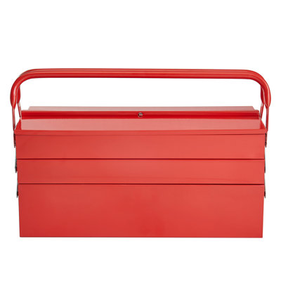 Coffre à outils en métal, 45,7 cm (18 pouces), 3 niveaux, 5 plateaux, pliable et portable, avec poignée et trou de verrouillage, en acier revêtu de poudre, de type porte-à-faux, pour la maison, l'usine, l'entrepôt ou l'atelier de réparation, rouge.