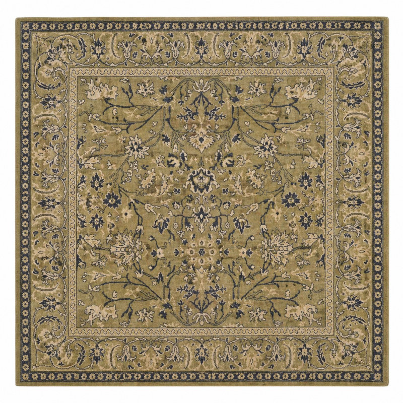 Hand Knotted Loom Wool Eco-Friendly Area Rugs - Square Shape, Light Green Color, Oriental Design, High Pile Thick Handmade Anti Skid Area Rugs for Living Room, Bed Room