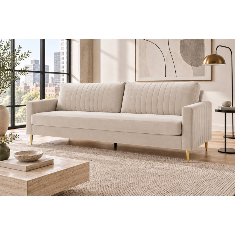 Malverne 3 Seater Velvet Sofa, Beige