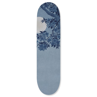 Art mural japonais sur planche à roulettes en acrylique par Notoriart, 8 x 32, cerise bleue