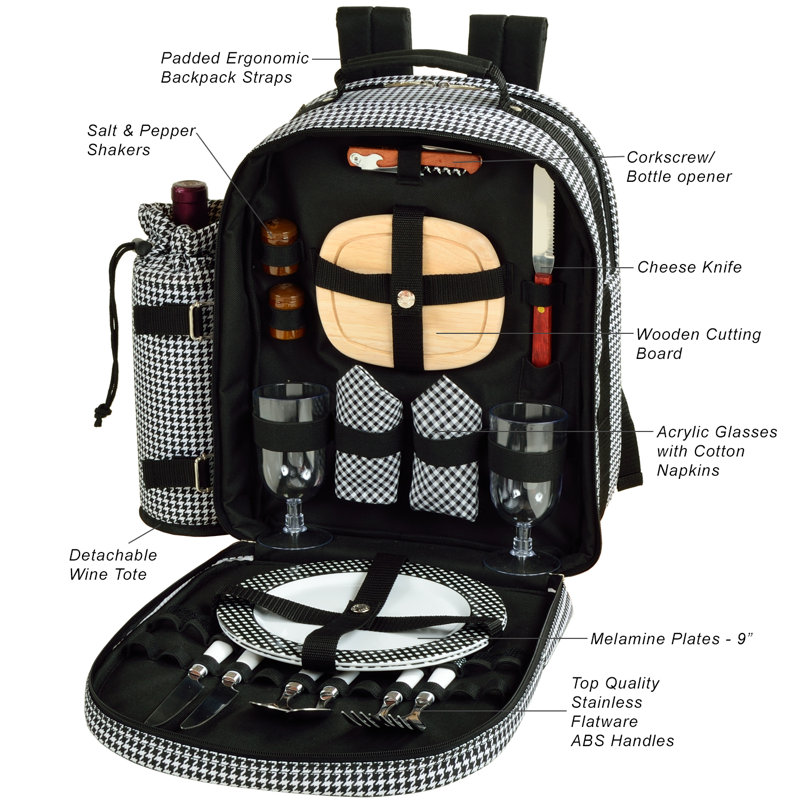 Houndstooth Black and White Picnic Backpack with Cooler