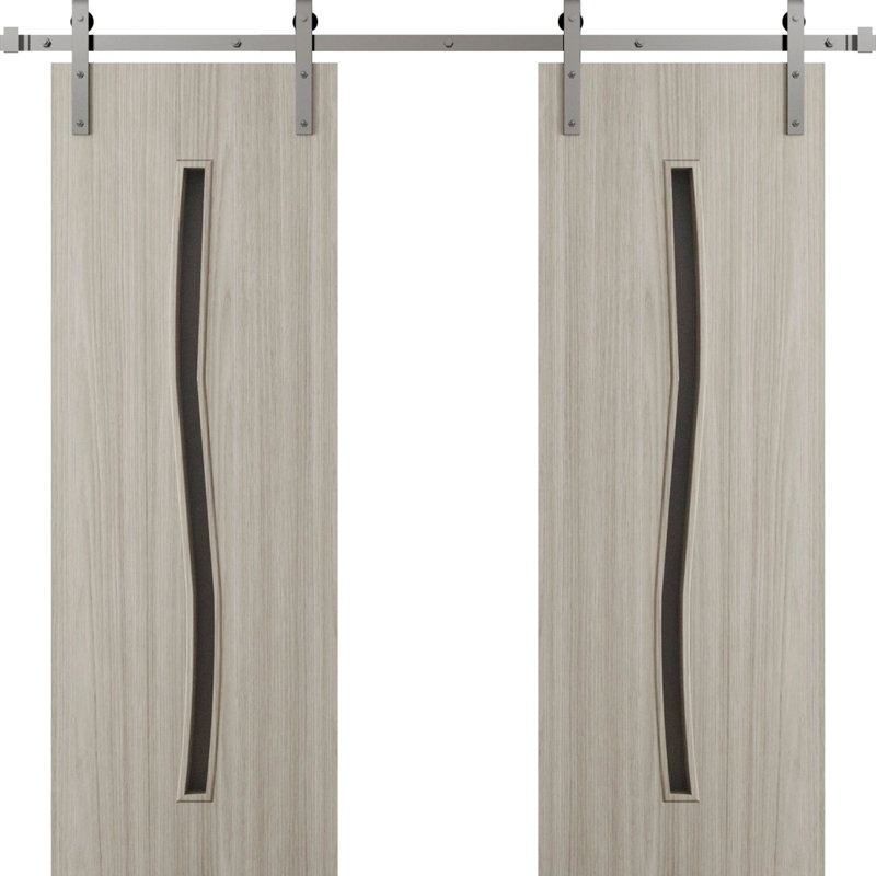 Porte de grange double moderne - ESSENTIEL 8002 - Ensemble de rail 14 pi - Portes intérieures à panneau plein, 60 po x 96 po