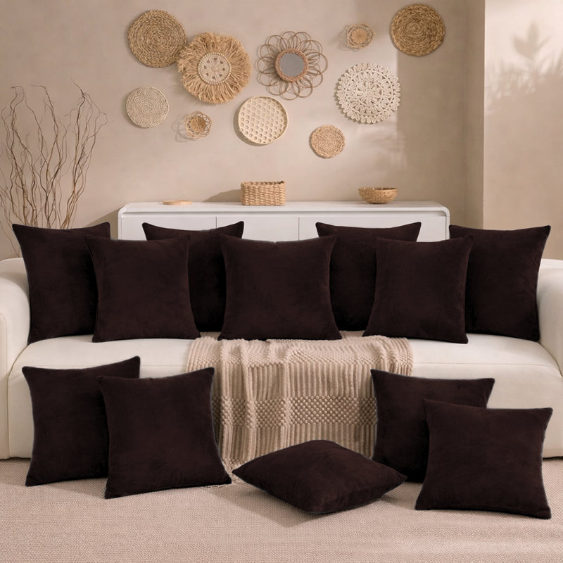 Aspire Homeware Square Plain Velvet Scatter Cushion Cover, Brown, Pack of 12