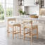 Tabouret de bar Albia de style ferme moderne, 68 cm de hauteur, revêtu de lin, avec dossier incurvé et structure en bois d'hévéa massif.-464232724