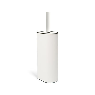 Acento Tall Arched Metal Toilet Brush and Holder with Weighted Base and Silicone Bristles, Matte White