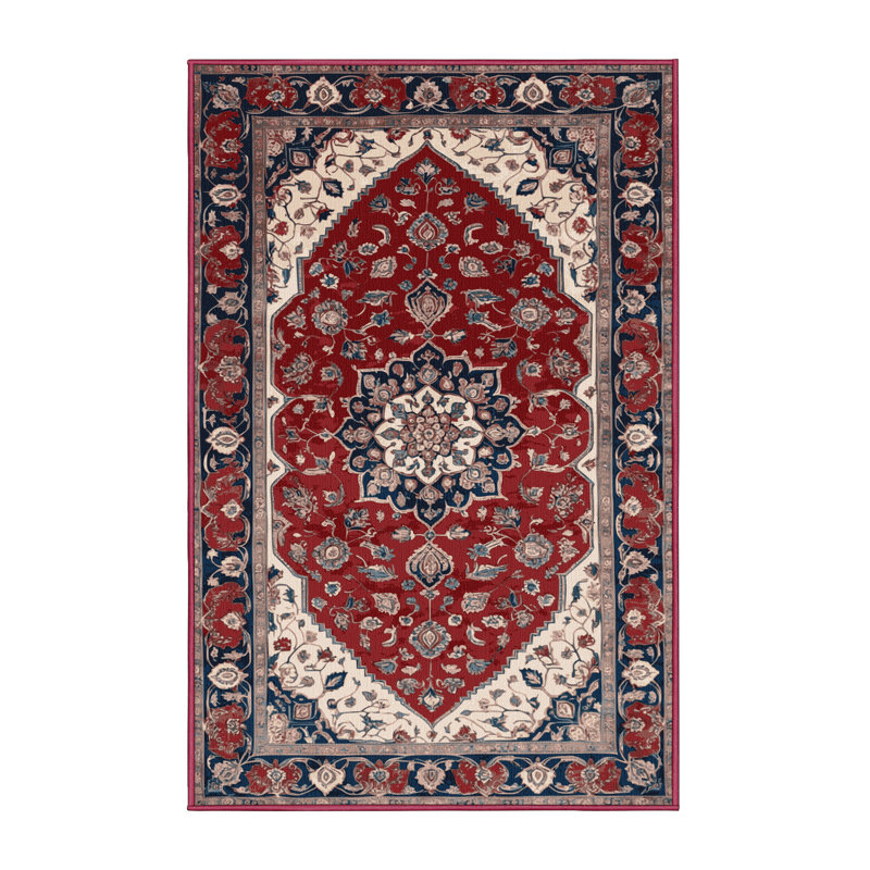 Tapis rouge persan lavable à la machine, Rectangulaire 2 pi x 3 pi