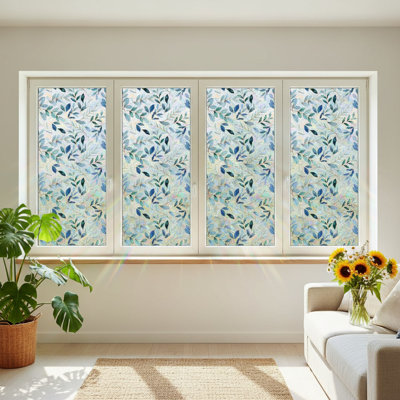 Feuilles colorées autocollant de fenêtre translucide 15,75 po x 39,37 po isolant électrostatique anti-UV en verre de PVC pour le salon de la chambre à coucher, film de fenêtre décoratif étanche à la poussière et réutilisable