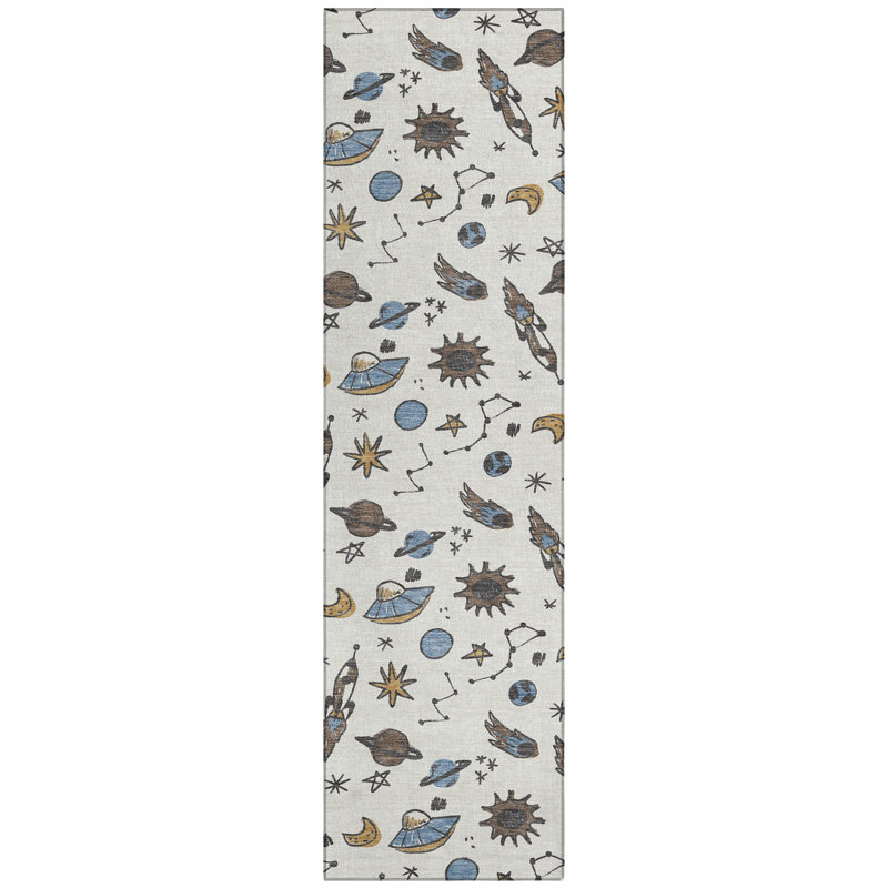 Machine Washable Indoor/Outdoor Chantille ACN2580 Kids Rug, 2'3" x 7'6" Runner, Ivory