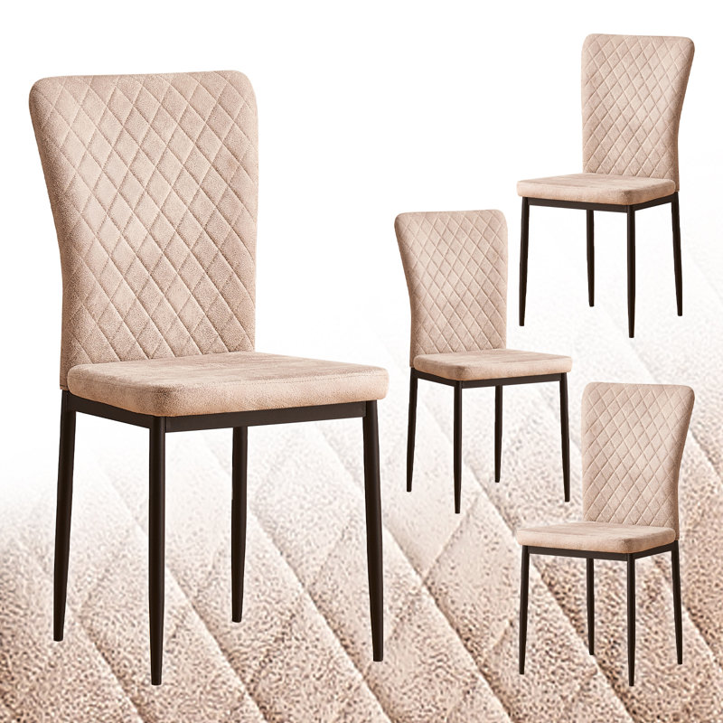 Modern Faux Leather/PU/Suede/Velvet Upholstered Dining Chair Tufted High Back, Beige Suede , Black
