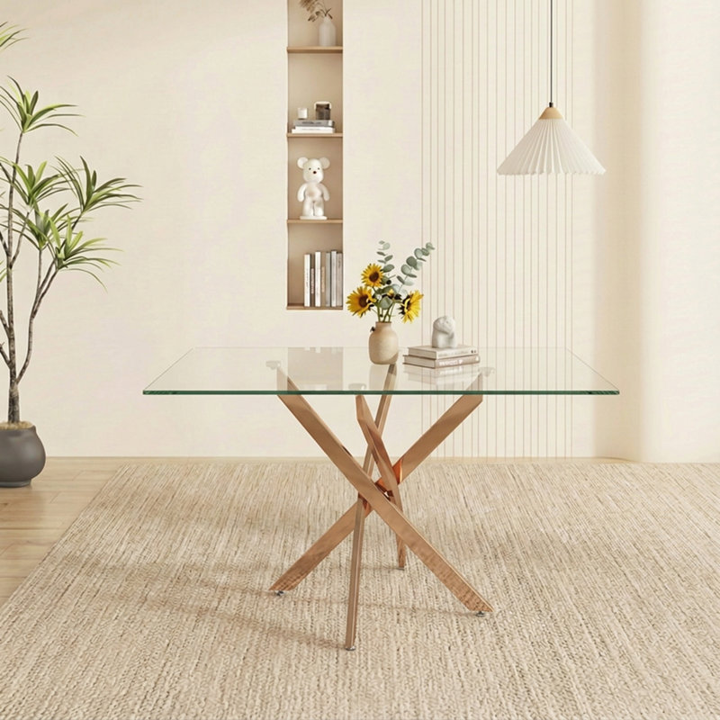 Rectangular Dining Table, Modern Kitchen Table for Home Kitchen, Dining Room, Transparent / Gold