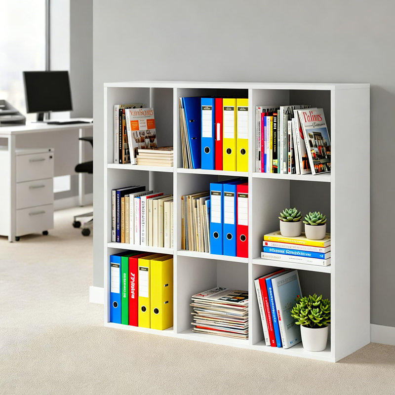 Organisateur de rangement à 9 cubes et bibliothèque, bibliothèque moderne avec compartiments ouverts pour bureau à domicile, salon, chambre à coucher et vestibule