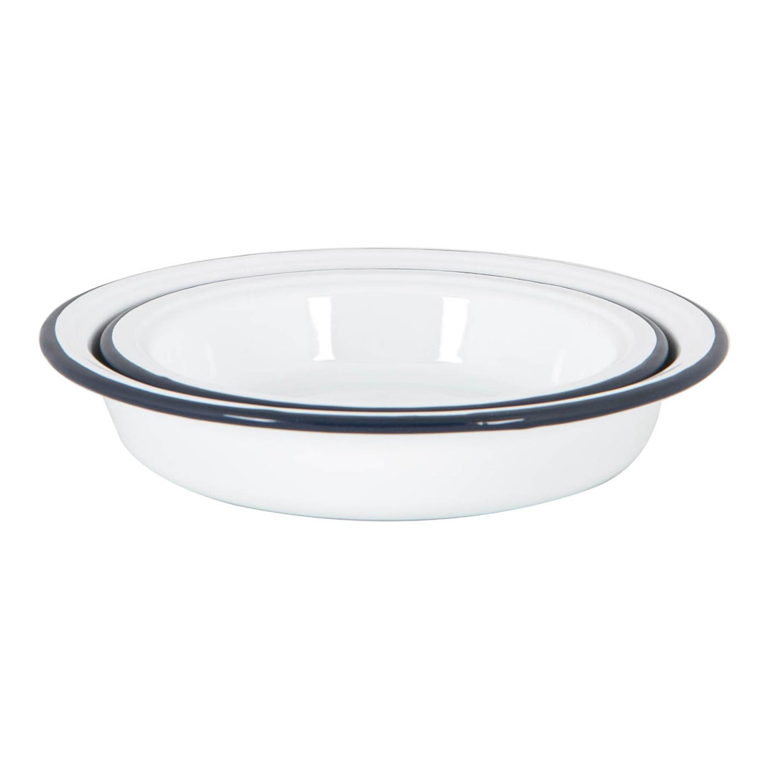 Argon Tableware - White Enamel Deep Bowls - 22.5cm - Navy