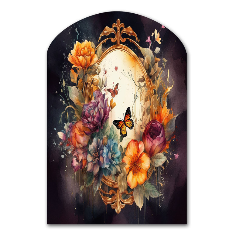 Fromberg - art mural asymétrique floral en métal, sculpture murale en arche, H 43 po x l 33 po