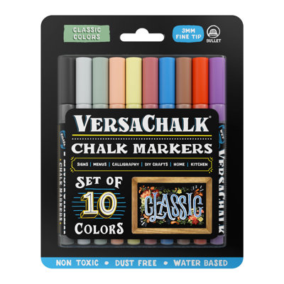 VersaChalk Classic Liquid Chalk Markers - 3mm Fine Tip, Dry Erase