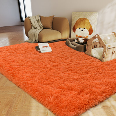4x6 ft Shag Rugs for Living Room, Soft Orange Area Rug, Non-Slip Carpet for Bedroom Nursery Kids Play Room Dorm Office