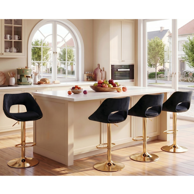 Bar Stools Velvet Modern Chic Swivel Upholstered Counter Stools with Hollow Backrest for Home, Black