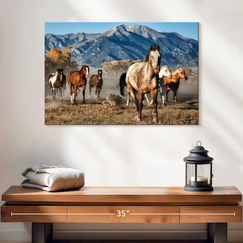 Brampt Running Horses With Mountain Backdrop, 16" H x 24" W